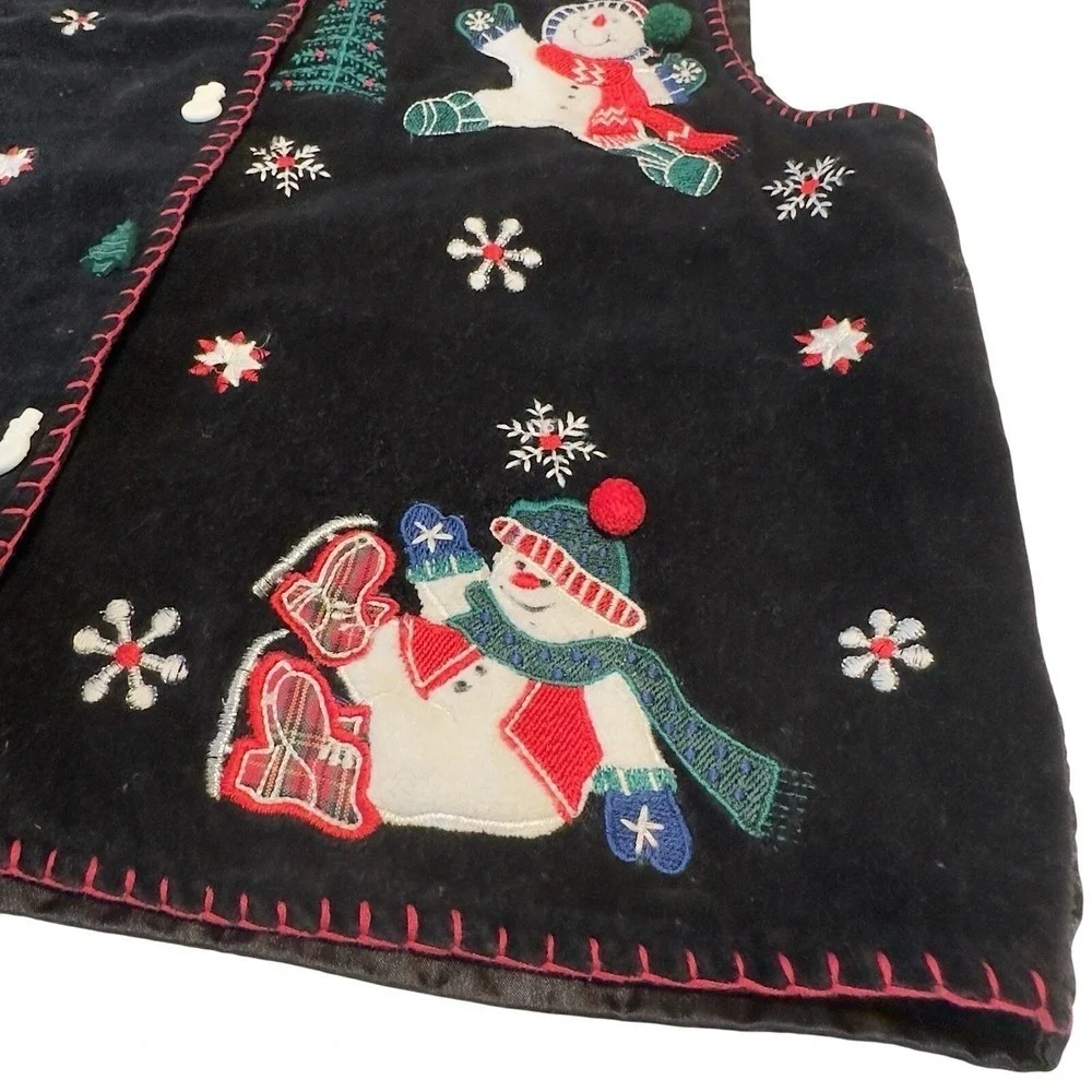 TanTrums Black Velvet Snowman Christmas Vest Women's Size M Ugly Sweater Party